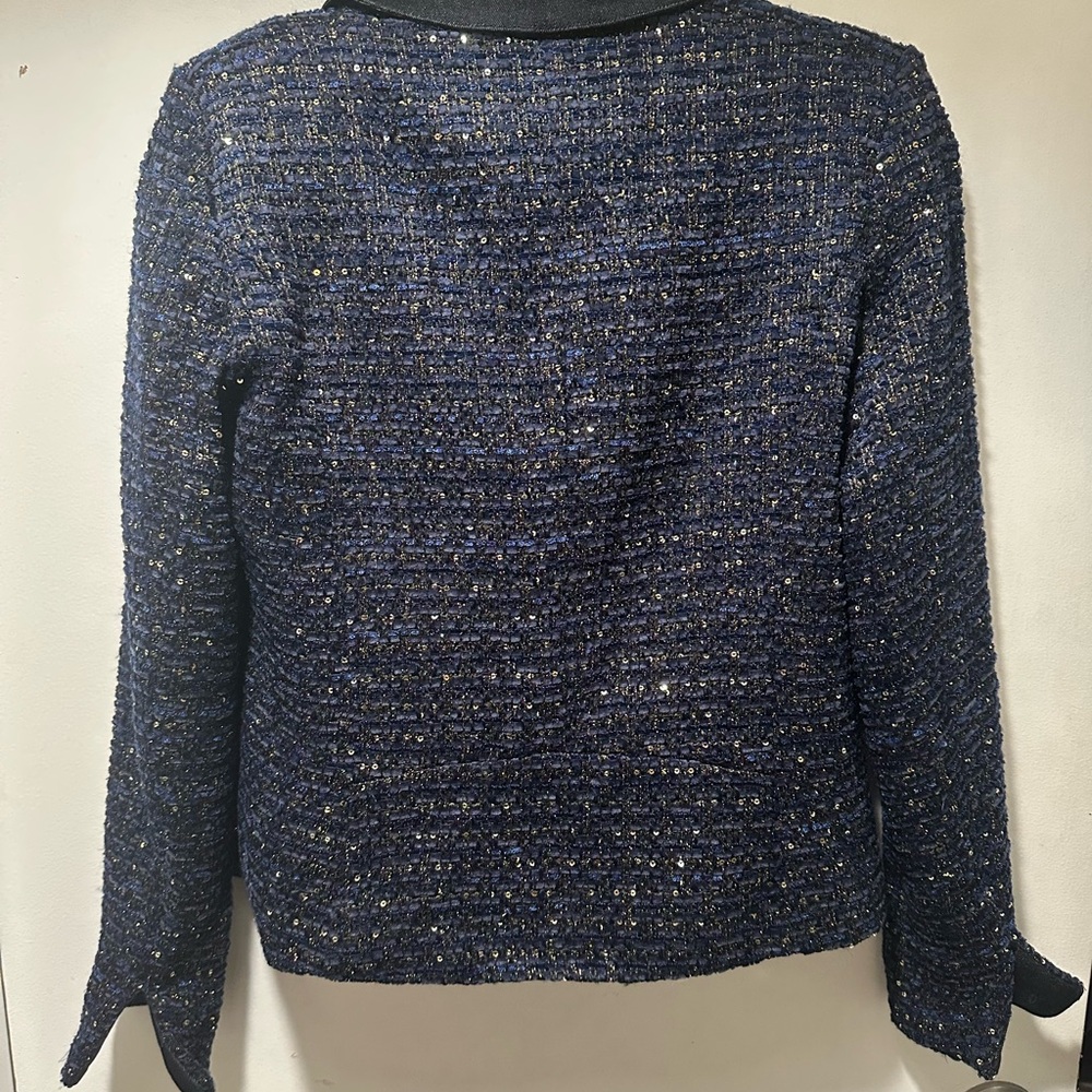 White House Black Market Blue Shimmer Tweed Moto Jacket 4 - Picture 4 of 13